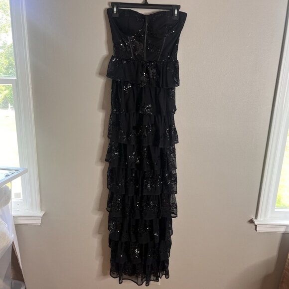 Lulus Dresses & Skirts - Lulu's Size Medium Definite Glamour Black Tiered Ruffle Sequin Maxi Dress